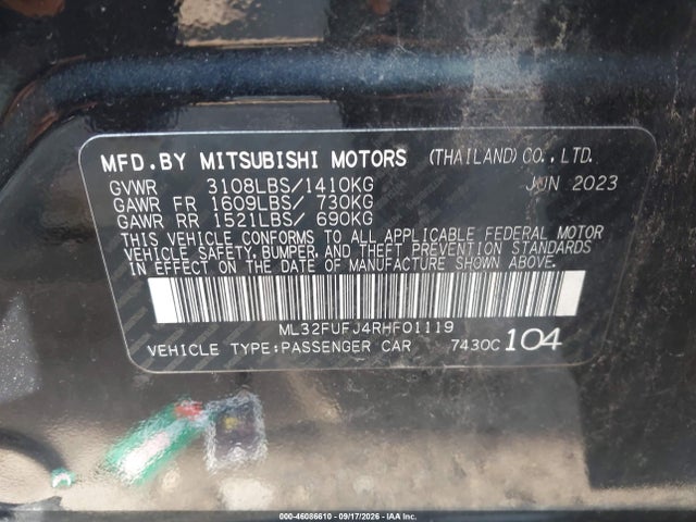 Продаж на аукціоні авто 2024 Mitsubishi Mirage G4 Le, vin: ML32FUFJ4RHF01119, номер лоту: 46086610