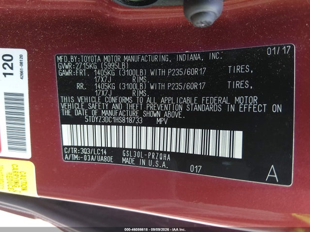 Продажа на аукционе авто 2017 Toyota Sienna Xle 8 Passenger, vin: 5TDYZ3DC1HS818733, номер лота: 46086618