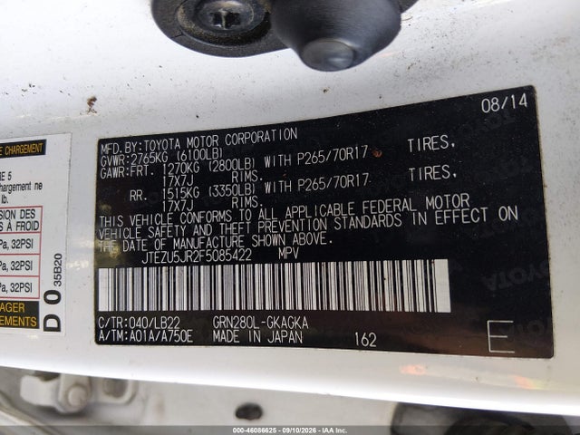 Продажа на аукционе авто 2015 Toyota 4runner Sr5 Premium, vin: JTEZU5JR2F5085422, номер лота: 46086625