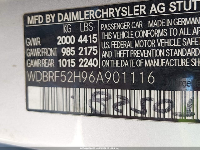 Aukcja sprzedaży 2006 Mercedes-benz C 230 Sport, vin: WDBRF52H96A901116, numer aukcji: 46086629
