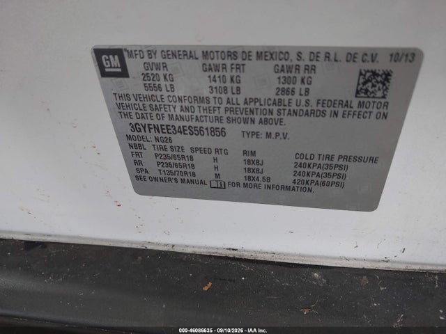 Продажа на аукционе авто 2014 Cadillac Srx Luxury Collection, vin: 3GYFNEE34ES561856, номер лота: 46086635