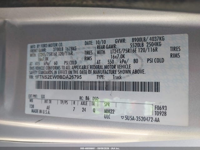 Aukcja sprzedaży 2011 Ford E-250 Commercial, vin: 1FTNS2EW0BDA26795, numer aukcji: 46086661