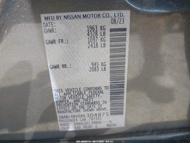 Продажа на аукционе авто 2024 Nissan Altima S Fwd, vin: 1N4BL4BV6RN304875, номер лота: 46086715