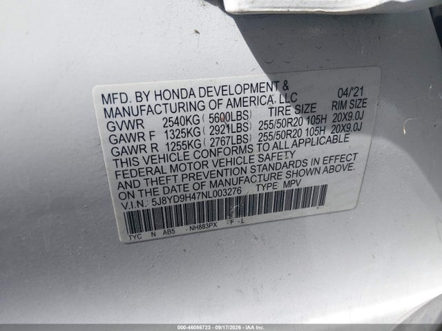 Aukcja sprzedaży 2022 Acura Mdx Technology Package, vin: 5J8YD9H47NL003276, numer aukcji: 46086723