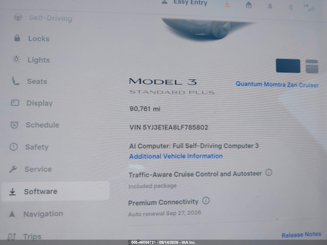 2020 Tesla Model 3 Standard Range Plus Rear-wheel Drive/standard Range Rear-wheel Drive მანქანა იყიდება აუქციონზე, vin: 5YJ3E1EA8LF785802, აუქციონის ნომერი: 46086731