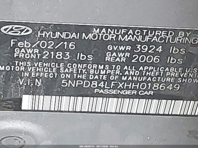 Продаж на аукціоні авто 2017 Hyundai Elantra Se, vin: 5NPD84LFXHH018649, номер лоту: 46086734