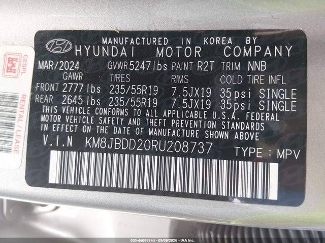 2024 Hyundai Tucson Plug-in Hybrid Sel მანქანა იყიდება აუქციონზე, vin: KM8JBDD20RU208737, აუქციონის ნომერი: 46086744