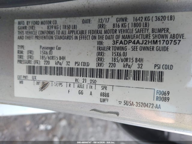 Продаж на аукціоні авто 2017 Ford Fiesta S, vin: 3FADP4AJ2HM170757, номер лоту: 46086747