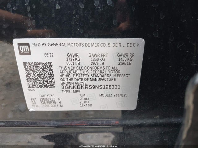 Продажа на аукционе авто 2022 Chevrolet Blazer Awd Rs, vin: 3GNKBKRS9NS198331, номер лота: 46086752