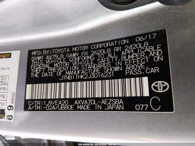 Продажа на аукционе авто 2018 Toyota Camry Se, vin: JTNB11HK2J3016231, номер лота: 46086789