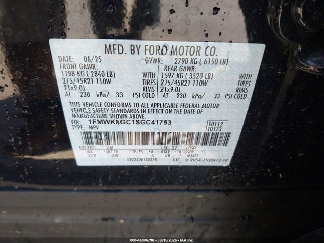 Aukcja sprzedaży 2025 Ford Explorer St, vin: 1FMWK8GC1SGC41753, numer aukcji: 46086798