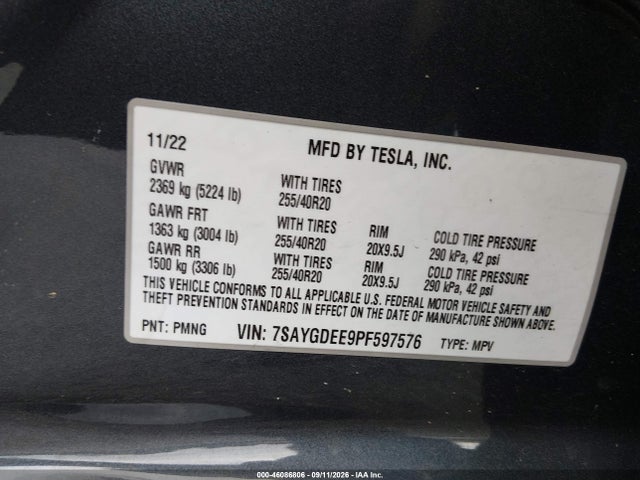 Продаж на аукціоні авто 2023 Tesla Model Y Awd/long Range Dual Motor All-wheel Drive, vin: 7SAYGDEE9PF597576, номер лоту: 46086806