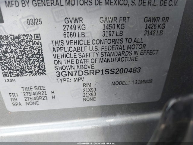 Продаж на аукціоні авто 2025 Chevrolet Equinox Ev Rs, vin: 3GN7DSRP1SS200483, номер лоту: 46086811