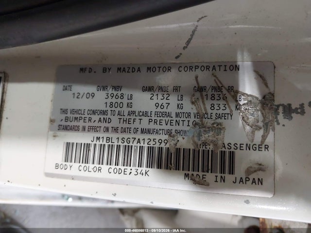 46086813 :رقم المزاد ، JM1BL1SG7A1259967 vin ، 2010 Mazda Mazda3 I Touring مزاد بيع