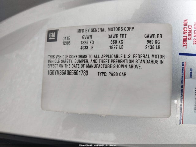 Aukcja sprzedaży 2006 Cadillac Xlr Standard, vin: 1G6YV36A965601783, numer aukcji: 46086821