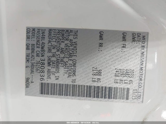 Nissan Altima Sv Awd 2025 1N4BL4DW8SN380836 Image 9