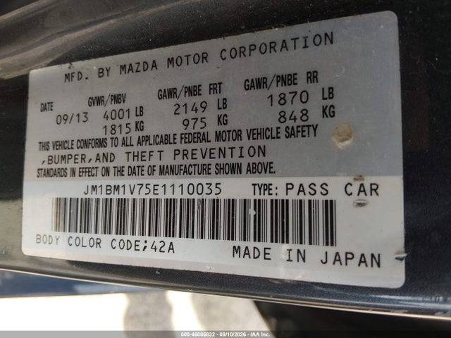 46086832 :رقم المزاد ، JM1BM1V75E1110035 vin ، 2014 Mazda Mazda3 I Touring مزاد بيع