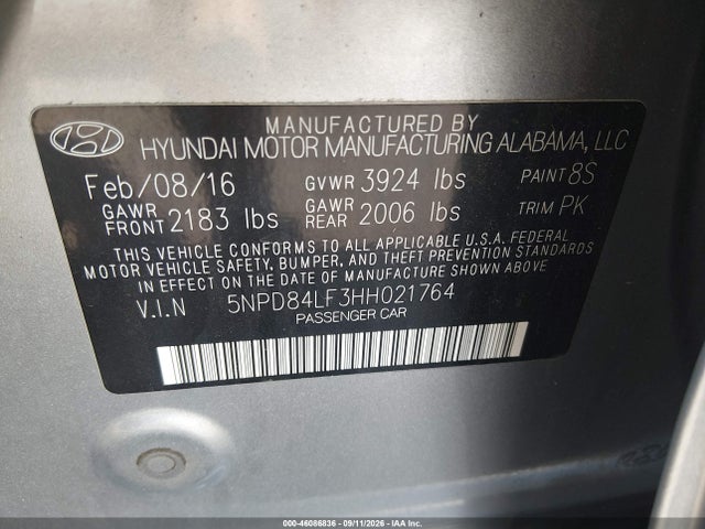 Aukcja sprzedaży 2017 Hyundai Elantra Se, vin: 5NPD84LF3HH021764, numer aukcji: 46086836