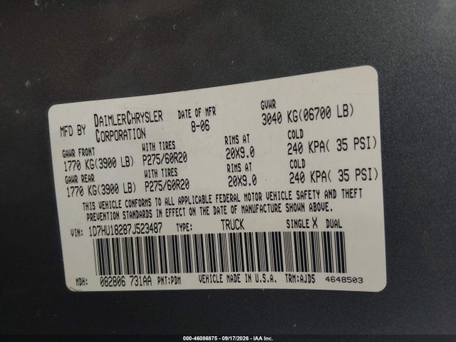 Продаж на аукціоні авто 2007 Dodge Ram 1500 St/slt, vin: 1D7HU18287J523487, номер лоту: 46086875
