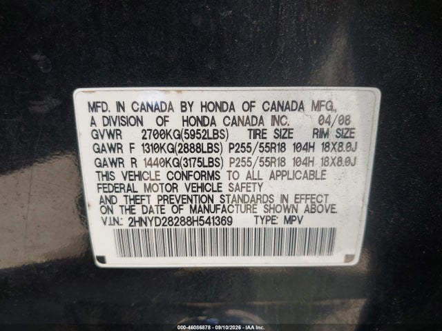 Продажа на аукционе авто 2008 Acura Mdx, vin: 2HNYD28288H541369, номер лота: 46086878