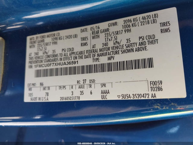 Ford ESCAPE S 2017 1FMCU0F7XHUA36591 Image 9
