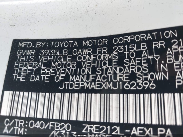 Toyota COROLLA LE 2021 JTDEPMAEXMJ162396 Image 9