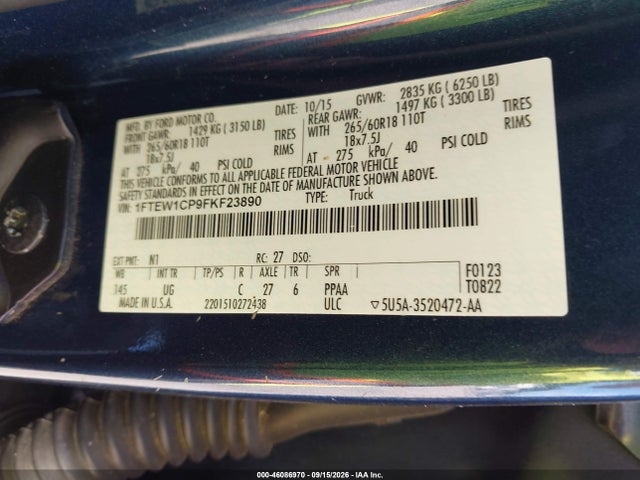 Ford F-150 Xlt 2015 1FTEW1CP9FKF23890 Image 9