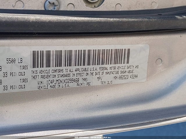 46086985 :رقم المزاد ، 1C4PJMDN1KD299468 vin ، 2019 Jeep Cherokee Limited 4x4 مزاد بيع