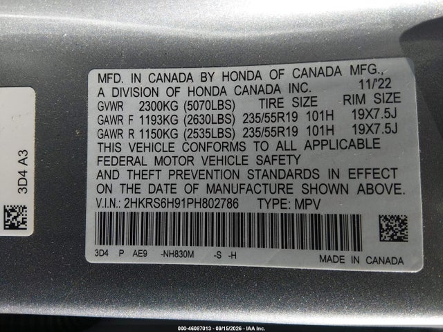 Aukcja sprzedaży 2023 Honda Cr-v Hybrid Sport Touring, vin: 2HKRS6H91PH802786, numer aukcji: 46087013