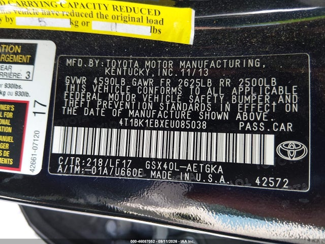 Toyota Avalon Xle Premium 2014 4T1BK1EBXEU085038 Image 9