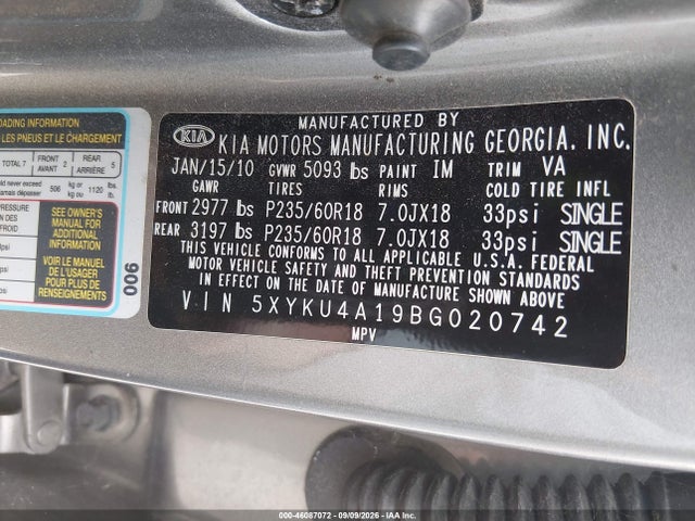 46087072 :رقم المزاد ، 5XYKU4A19BG020742 vin ، 2011 Kia Sorento Ex مزاد بيع