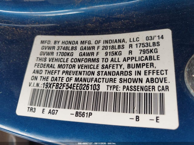 19XFB2F54EE026103 Honda Civic Lx