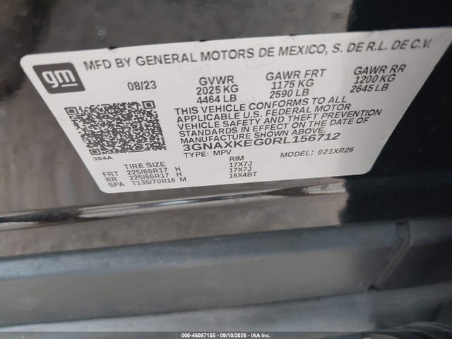 2024 Chevrolet Equinox Fwd Lt მანქანა იყიდება აუქციონზე, vin: 3GNAXKEG0RL156712, აუქციონის ნომერი: 46087155