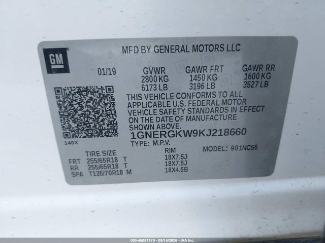 Aukcja sprzedaży 2019 Chevrolet Traverse 1lt, vin: 1GNERGKW9KJ218660, numer aukcji: 46087179