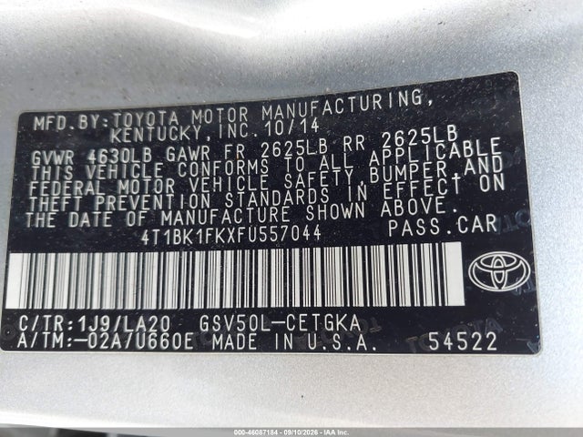Aukcja sprzedaży 2015 Toyota Camry Xle V6, vin: 4T1BK1FKXFU557044, numer aukcji: 46087184