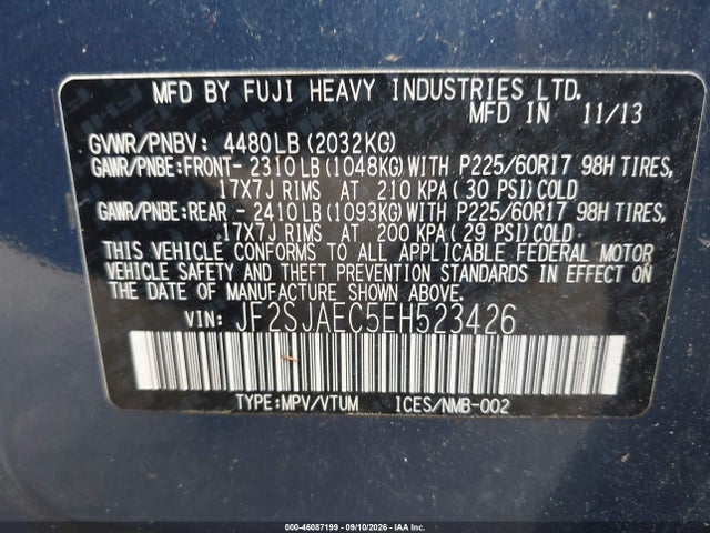Продажа на аукционе авто 2014 Subaru Forester 2.5i Premium, vin: JF2SJAEC5EH523426, номер лота: 46087199