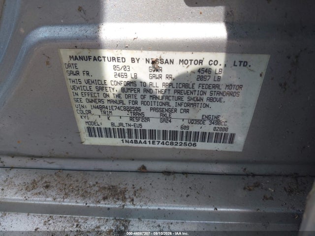46087207 :رقم المزاد ، 1N4BA41E74C822506 vin ، 2004 Nissan Maxima 3.5 Se مزاد بيع