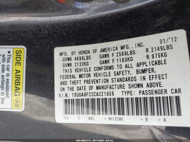Продаж на аукціоні авто 2012 Acura Tl 3.5, vin: 19UUA8F20CA021856, номер лоту: 46087215