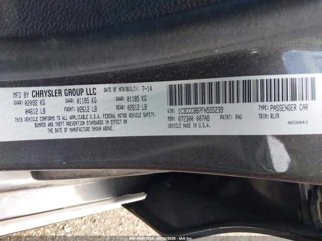 Продаж на аукціоні авто 2015 Chrysler 200 S, vin: 1C3CCCBB7FN555239, номер лоту: 46087254