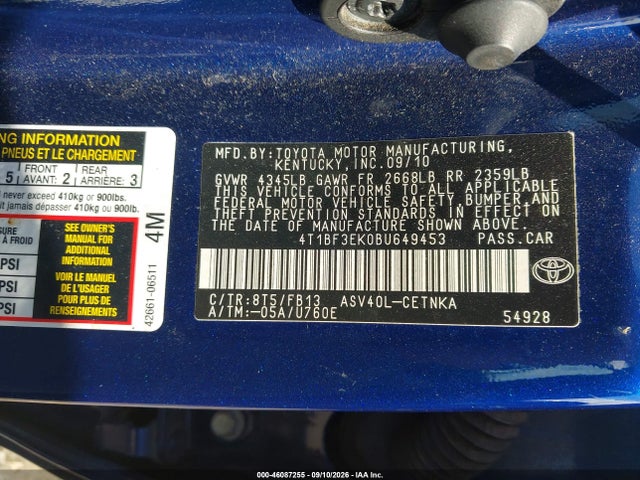 Продаж на аукціоні авто 2011 Toyota Camry Le, vin: 4T1BF3EK0BU649453, номер лоту: 46087255