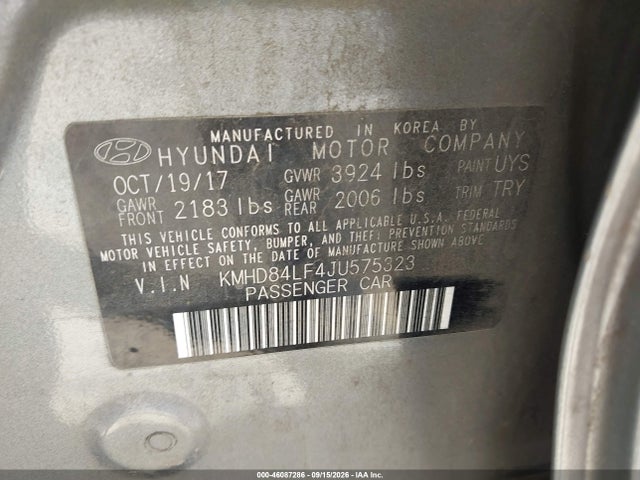 Продаж на аукціоні авто 2018 Hyundai Elantra Value Edition, vin: KMHD84LF4JU575323, номер лоту: 46087286