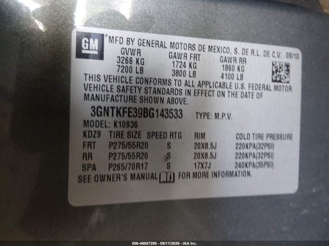 Продаж на аукціоні авто 2011 Chevrolet Avalanche 1500 Lt1, vin: 3GNTKFE39BG143533, номер лоту: 46087290