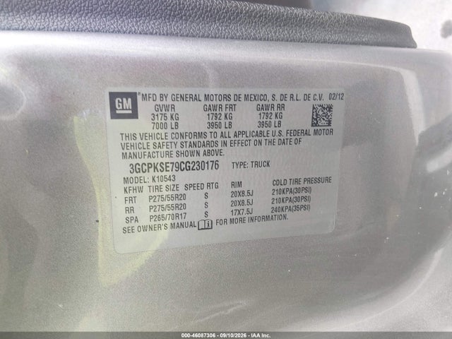 46087306 :رقم المزاد ، 3GCPKSE79CG230176 vin ، 2012 Chevrolet Silverado 1500 Lt مزاد بيع