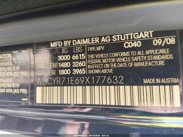 Продажа на аукционе авто 2009 Mercedes-benz G 55 Amg 4matic, vin: WDCYR71E69X177632, номер лота: 46087343