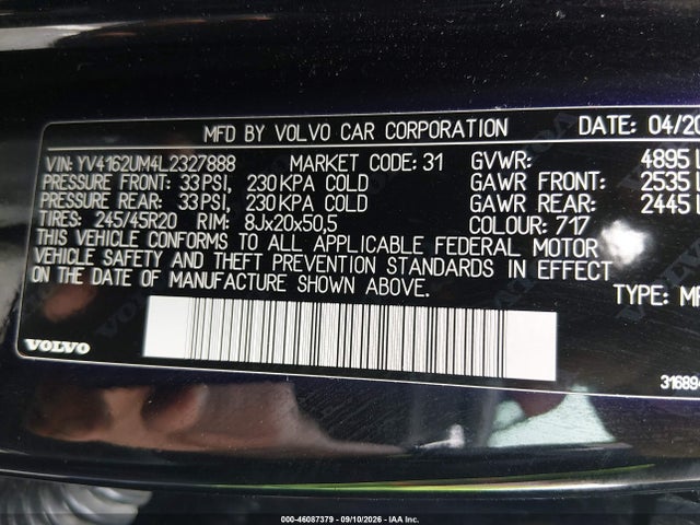 Aukcja sprzedaży 2020 Volvo Xc40 T5 R-design, vin: YV4162UM4L2327888, numer aukcji: 46087379