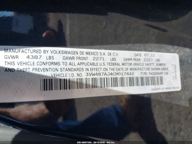 Продажа на аукционе авто 2012 Volkswagen Jetta Gli Autobahn, vin: 3VW487AJ4CM017442, номер лота: 46087380