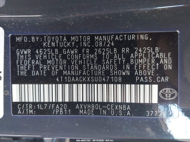 Продажа на аукционе авто 2025 Toyota Camry Le, vin: 4T1DAACKXSU047108, номер лота: 46087382