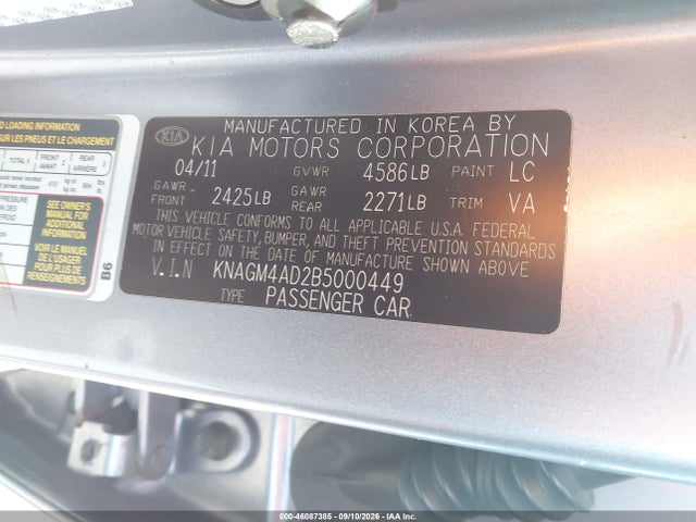 Aukcja sprzedaży 2011 Kia Optima Hybrid, vin: KNAGM4AD2B5000449, numer aukcji: 46087385