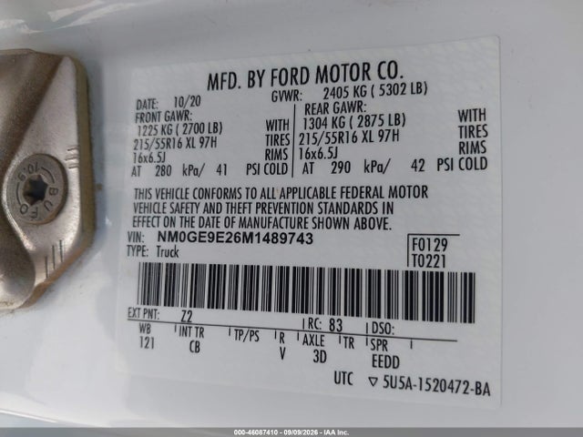 2021 Ford Transit Connect Xl Passenger მანქანა იყიდება აუქციონზე, vin: NM0GE9E26M1489743, აუქციონის ნომერი: 46087410