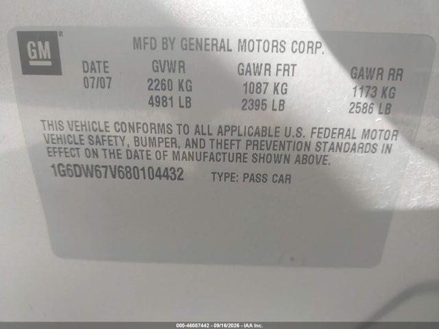 Продажа на аукционе авто 2008 Cadillac Sts V6, vin: 1G6DW67V680104432, номер лота: 46087442